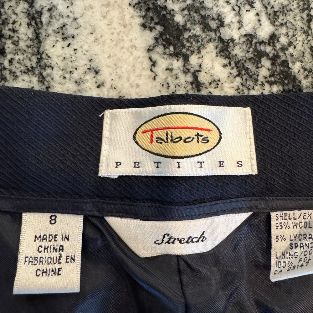 Talbots Petites dark navy wool/stretch pleated cuffed lined dress pants size 8P - Picture 8 of 11